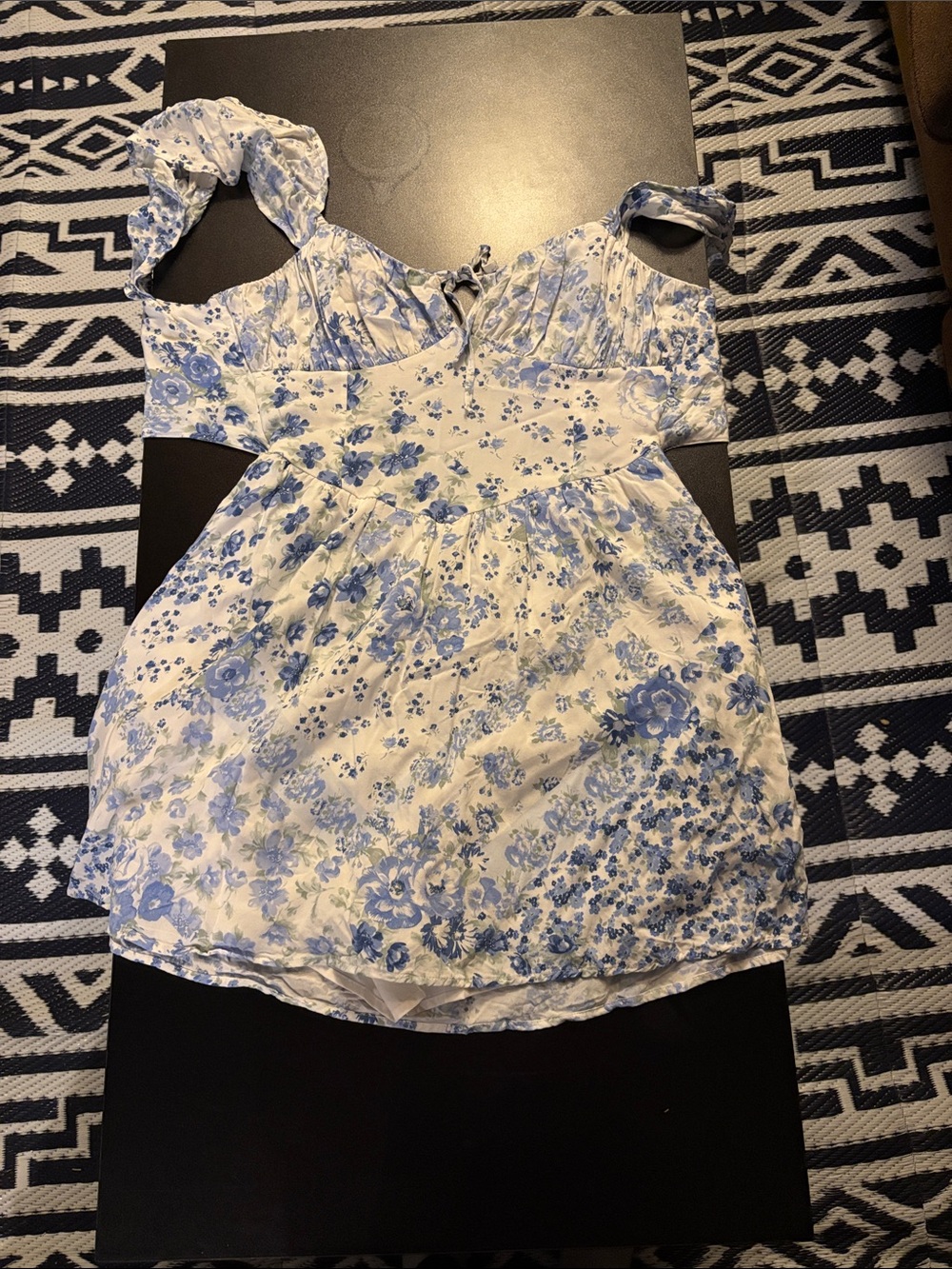 Hollister White Tank with Blue Floral Print with built in shorts